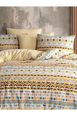 Ethnic Double Sided Yellow Black Single Duvet Cover Set with Cotton Sheets Nalls2023Etnik - Nalls Home