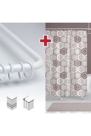Ethnic Pattern Bath Curtain with Hanger Gift 180x200cm Single Wing Brown Shower Curtain - L Pipe with Gift - Tropikhome