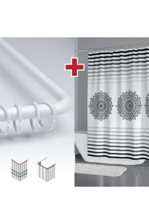 Ethnic Pattern Bath Curtain with Hanger Gift 180x200cm Single Wing Shower Curtain - L Pipe - Tropikhome