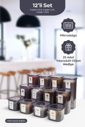 Etiketli 12'lı Antrasit Ekonomik Kırılmaz Saklama Kabı Seti EMB-12-EKNMK-ANTRST - EMBazaar