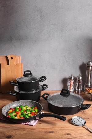 MNZ-Etna Multi Granite Black 7 Piece طباخات مجموعة 837856 - Hisar