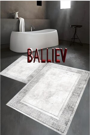 Ethnic Patterned Gray 2-Piece Carpet Set (60x100/40x60) - Balliev