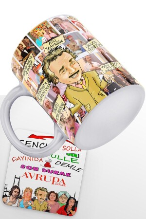 European Side Series Burhan Altıntop bedruckte weiße Tasse aus 100 % Porzellan und MDF-Untersetzer AvrupaYakası - remonz