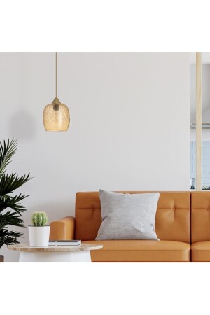 Eva Lighting Moderne Glas-Pendelleuchte, Cracking-Muster, Honigfarbe, einzelner Kronleuchter, 18 x 18 x 20, Krea-Kronleuchter - Vogue