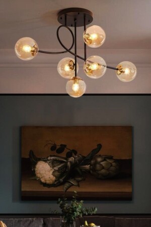 Evan 6 Piece Black Honey Glass Plafonier Chandelier TYC00134373321 - Taşcan Aydınlatma
