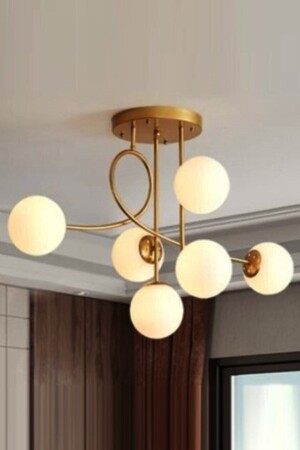 Evan 6-Piece Gold White Glass Plafonier Chandelier 3210 06 0900 08 01 - Taşcan Aydınlatma