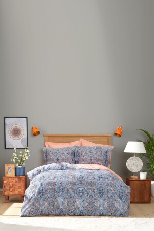 Evan Indigo Double 100% Cotton Satin Duvet Cover Set 200. 21. 01. 0606 - Karaca Home