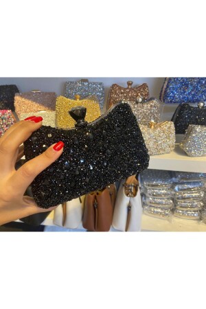 EVENING DRESS BAG WITH STONE AND SINGLE STONE HANDLE - Blacktavern