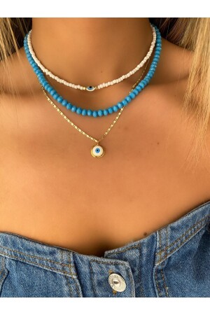 Evil Eye Detail Bead Crystal Stone Triple Set Necklace / Multiple Set Necklace - Lucky Designs
