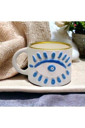 Evil Eye Patterned Handmade Coffee Cup Mug Evil Eye Snack Bowl Striped - sim atölye