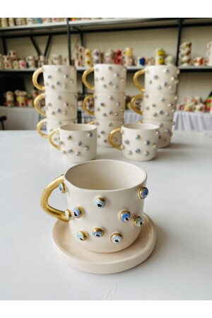 Evil Eye Perlen handgefertigte Keramik-Kaffeetasse 12121312121111111 - Banuart