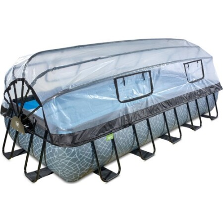 EXIT Stone pool 540x250 cm with dome and sand filter pump - gray Framed pool Rectangular 12600 L - Exit
