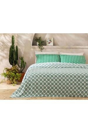 Exotic Circles Printed Double Pike 200x220 Cm Dark Green TYC00806624065 - English Home