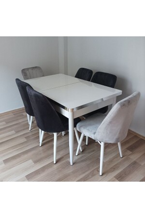 Extendable Dining Table Set 100% MDF Table Set White Silver Living Room and Kitchen Table Set BGŞ101 - Kristal Evim