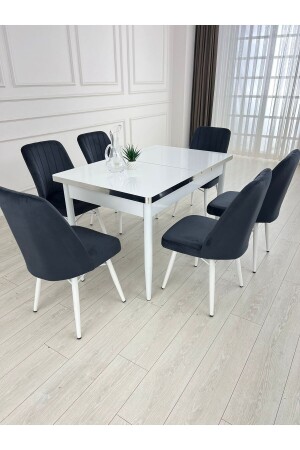 Extendable Dining Table Set MDF Table Set White Silver Living Room and Kitchen Table Set - Kristal Evim