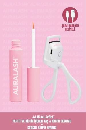 Eyebrow and Eyelash Serum Containing Peptide and Biotin + Heated Eyelash Curler - Auralash