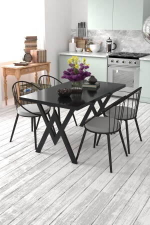 Eylül 4-Person Kitchen Table Set Black Gray sepulsyhsyh - Evdemo