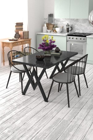 Eylül 4-Person Kitchen Table Set Black Marble Pattern Gray Septembermrmrsyh - Evdemo