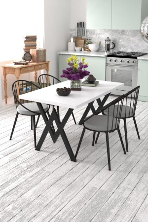 Eylül 4-Person Kitchen Table Set White Gray - Evdemo