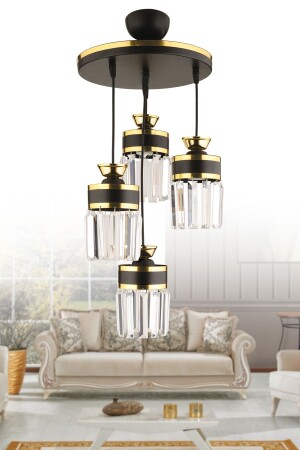 Eylül 4-Piece Pendant Lamp Crystal Stone Black Yellow Gilt Modern Luxury Chandelier 4009 - KUZEY AYDINLATMA