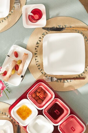 Fabio Red Porcelain 41 Piece Breakfast Serving Set for 6 Persons Square - Karaca
