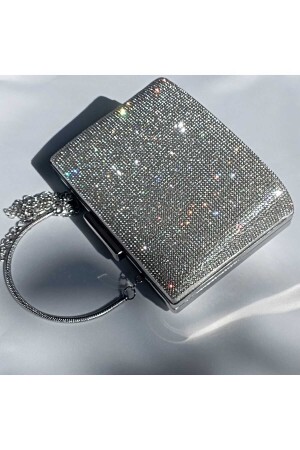 Fabric Bag Silver Evening Bag Evening Bag with Stones - Şarra Gossi
