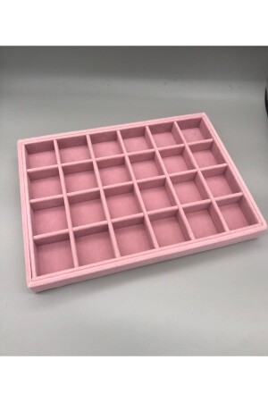 Fabric Covered Suede Pink 24 Compartment Jewelry Table on Local MDF (aydındecor) pmb543741766 - Aydın Decor