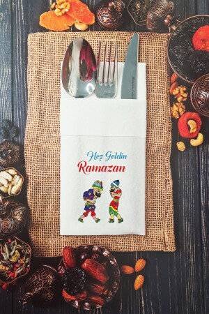 Fabric Textured Welcome Ramadan Hacıvat Karagöz Pocket Napkin 6 Pieces - Pekshop