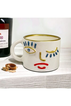 Face Patterned Handmade Coffee Cup Cup Face mug - sim atölye