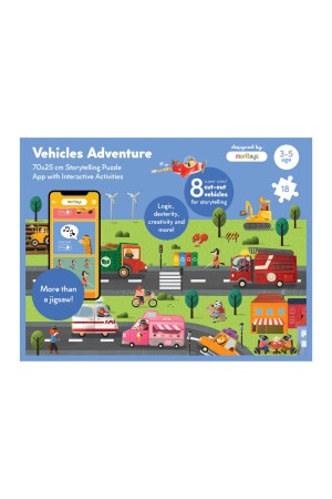Fahrzeugabenteuer: Entdecken Sie Fahrzeuge mit einem 18-teiligen Puzzle und 8 ausgeschnittenen Fahrzeugen - Moritoys
