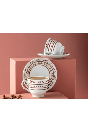 Fain Porcelain 4 Piece Coffee Cup Set for 2 Persons 80 Ml Claret Red 10035827 - English Home
