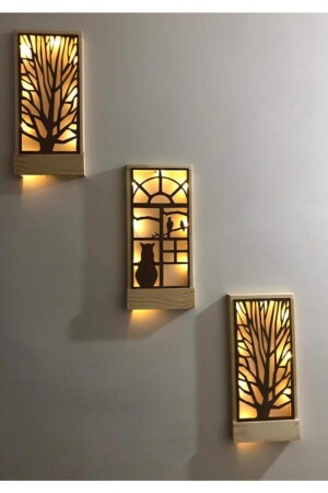 Fairy Led 3pcs Batteries Included Ackapa Solid Wood Painting Home Gift Hallway Entrance Night Lamp 36x18 Wall Ornament Cat Medium - MSAĞWOODS