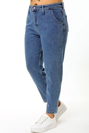 Faltendetail an Taille und Beinen, Lycra, flexibel, gewaschen, hohe Taille, Jeans in Übergröße - Coollook