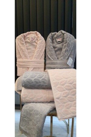 Family Bathrobe Set Hazal 8 Piece 100% Cotton Powder-grey Boxed - Nurpak