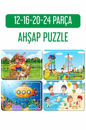 Farmer Boy And Carriage, Playground, Sea And Holiday, Submarine Wooden Puzzle Set PUZZ1626 - Baskı Atölyesi