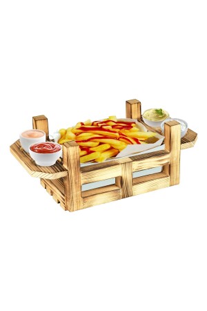 Fast Food Servis Kasası Patates Kızartması Hamburger Sos Sunum Tabağı Masif Ahşap Köknar Ağacı GNCT0056 - AhsaptanHerSey