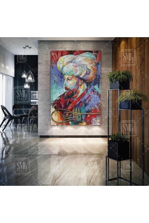 Fatih Sultan Mehmet Ottoman Sultan Tuğra Signature Oil Paint Effect Art Decor Vertical Canvas Print T1011226 - SML TABLO