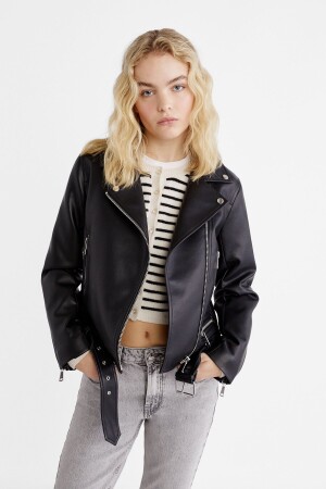 Faux leather biker jacket - Stradivarius