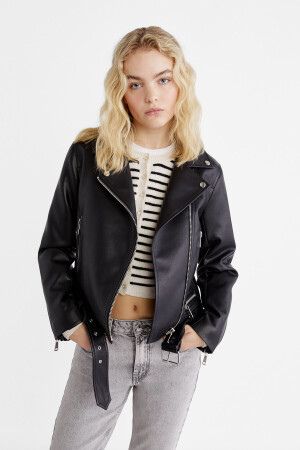 Faux leather biker jacket L - Stradivarius