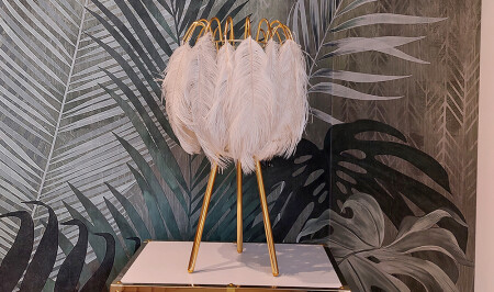 Feathered Gold White Lampshade - 20406 - Cadde Yıldız