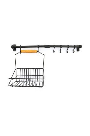 Ferforje Sepet 20x20 - Duvar Rayı 6 Kancalı Askılık Siyah 50cm MA6621340201 - ModernAVM