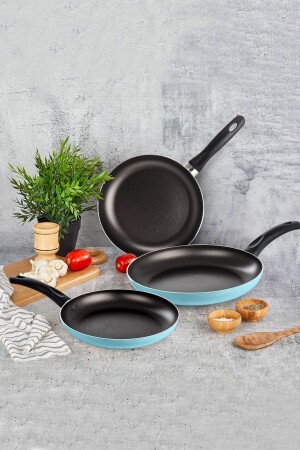Feuerfestes Antihaft-Pfannenset, 18+22+26 cm, 3-teiliges Teflon-Pfannenset, türkisfarbenes Mondlicht, 18+22+26 cm - Mehtap