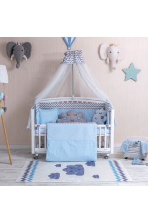 Figured Blue Crib Baby Sleeping Set with Mosquito Net 70x130 MBUFGM01 - Mini Baby
