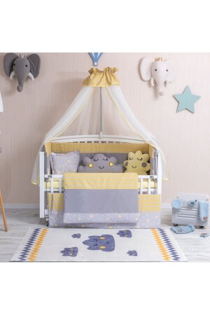 Figuriertes gelbes Babyschlafset 11-teilig mit Moskitonetz 70x130 MBUSFIGS01 - Mini Baby