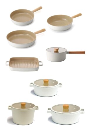 Fika Aluminiumguss Beige 12-teiliges Topf- und Pfannenset mit Glasdeckel DTH-NEOFS12 - NEOFLAM