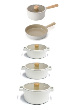Fika Aluminum Casting 9 Piece Beige Glass Lid Pot and Pan Set Fikabej9pcs - NEOFLAM