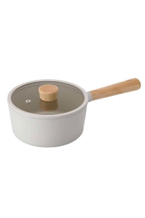 Fika Beige 18 Cm Cast Iron Induction Sauce Pot with Glass Lid Beige INT-ANSAN2600 - NEOFLAM