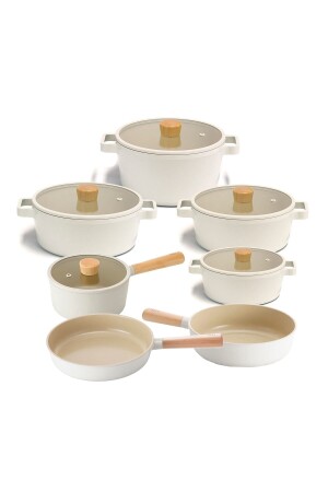 Fika Cast Aluminum 12 Piece Pot & Pan Set with Glass Lid Beige 18c18s22k24k26d26t26w TYC00808727948 - NEOFLAM