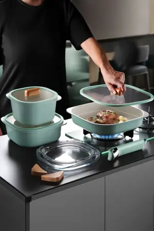 Fika Comfort Green Pot and Pan Set, 10 Pieces - Neoflam