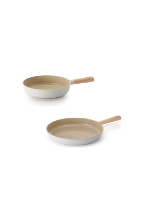 Fika Gussaluminium Beige 26 cm Wok-Pfanne und 28 cm Gusseisenpfanne Set 26-28 - NEOFLAM